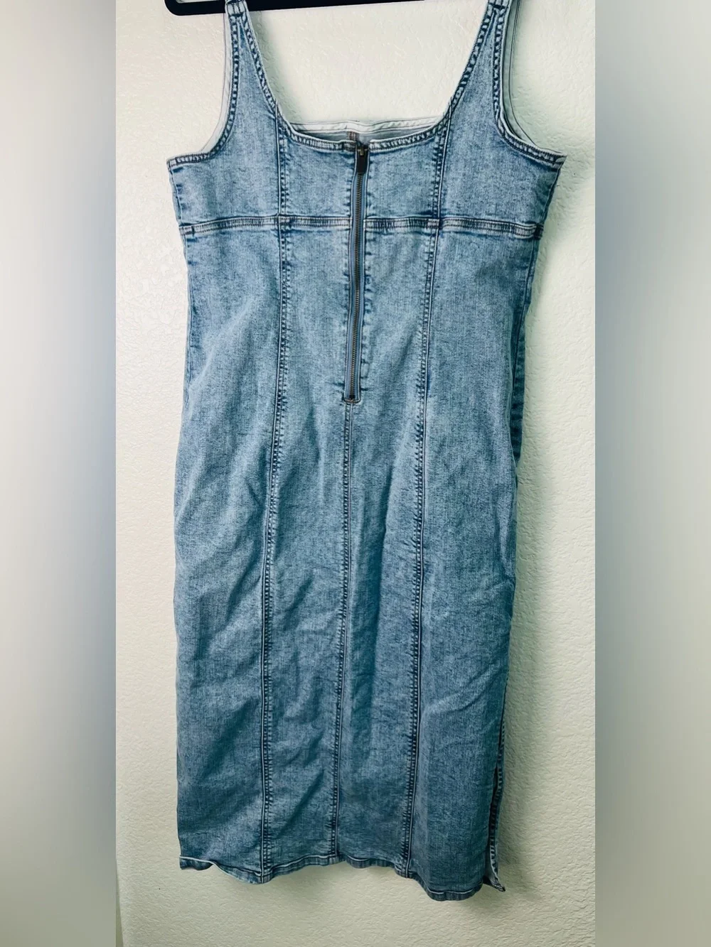 Wild Fable Denim Midi Dress Light Wash Bodycon Square Neck Side Slit Large - Picture 9 of 14